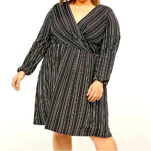 Lane Bryant Striped Fit & Flare Faux-Wrap Dress